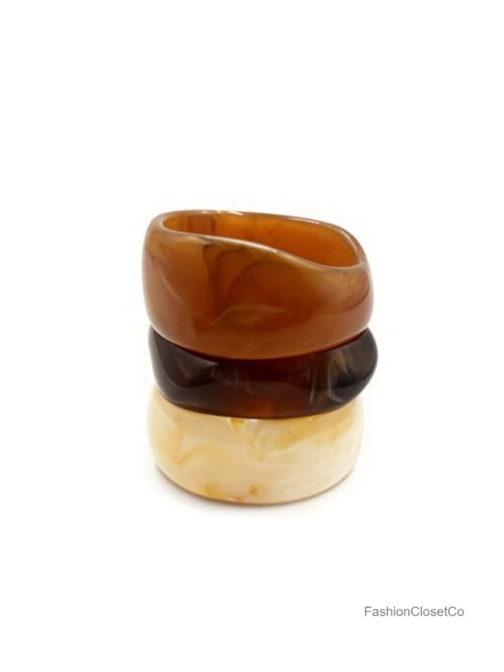 Vintage Acrylic Resin Bangle Bracelet Set - 3 Piece Chunky Retro Boho
